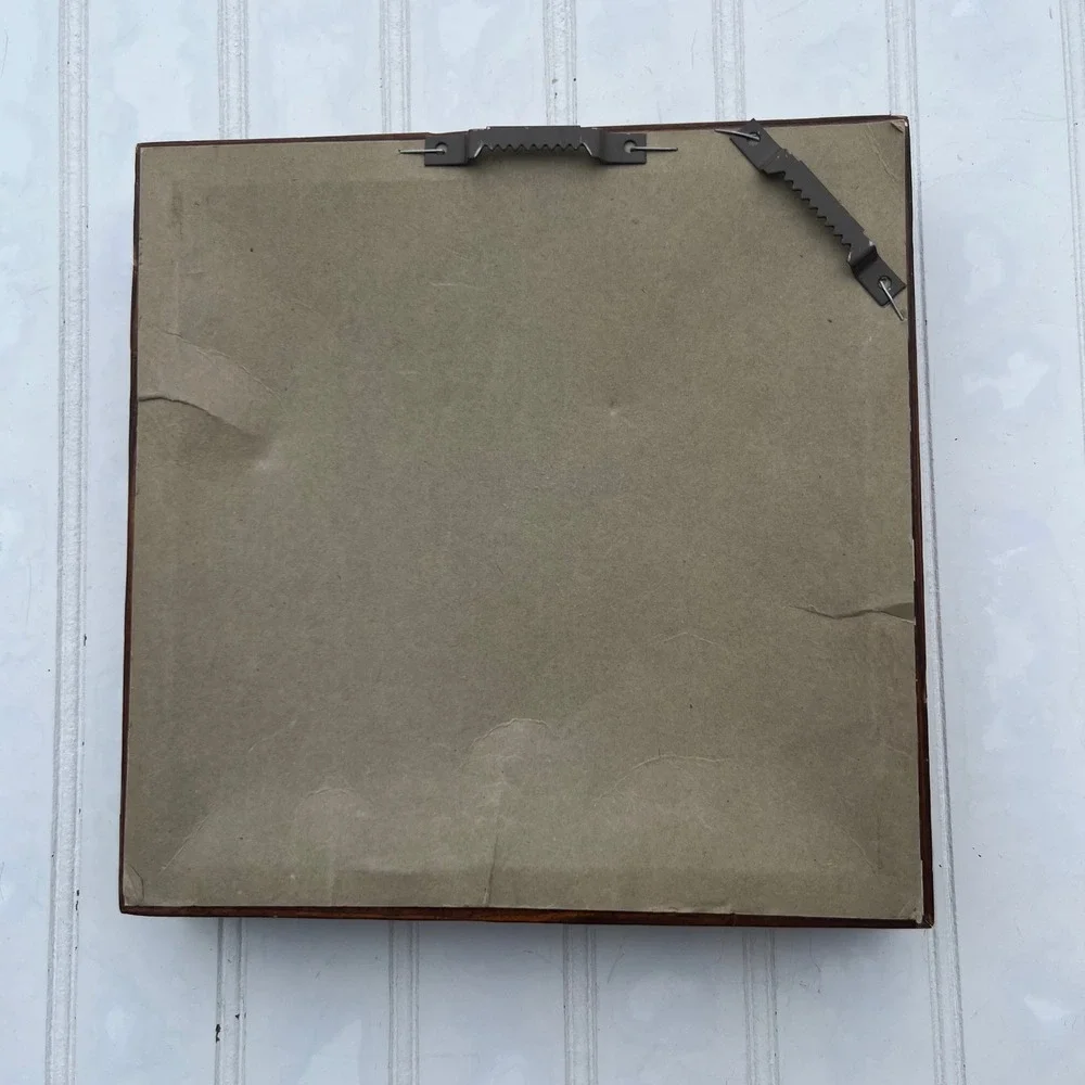 Vtg Square Dark Wood Deep Frame Wall Mirror Shadow Box Tiered Molding 8.25in